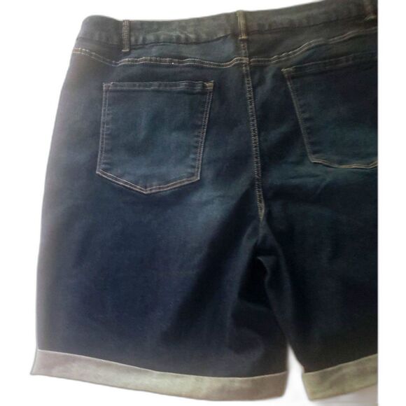 Terra Sky Dark Wash Roll Hem Stretch 5 Pocket LN Denim Shorts Size 24W - Picture 6 of 11